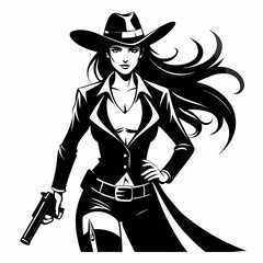 Stylish Female Gunslinger Illustration in Western Outfit