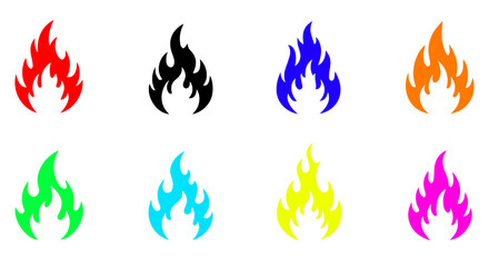 Vibrant flames set showcasing a spectrum of colors, ideal for graphic designs and creative projects with fiery energy.