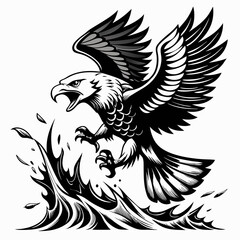 A Ferocious Bald Eagle Plunging Toward the Roaring Waves With Piercing Eyes and Razor Talons, Embodying the Untamed Spirit of Power and Freedom