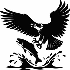 Obraz premium A Majestic Eagle Seizing Its Prey in a Split Second of Precision and Power as the Fish Bursts from the River's Surface in a Final Struggle