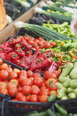 Colorful display of fresh vegetables at a local market