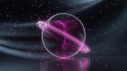 Obraz premium Glowing orb with abstract pink energy swirls against a backdrop of stars