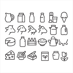 Dairy and milk products editable stroke outline icons set with White background 