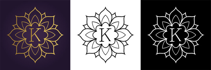 Letter K Luxury Floral Monogram Logo Template (24)