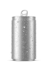 Chilled aluminum beverage slim can 150ml isolated. 3D rendering illustration. Transparent PNG image.