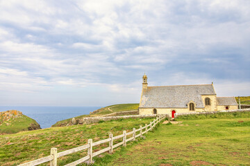 Chapelle saint-they an historical building by the sea at pointe du van in Bretagne, France