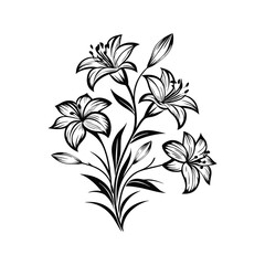 Elegant black lily flower bouquet silhouette vector