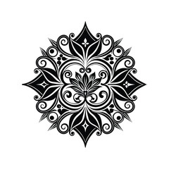 Intricate black floral mandala design with swirling patterns abstract white