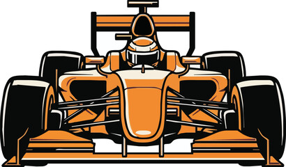 Orange Formula One race car, front view, driver visible, detailed illustration.