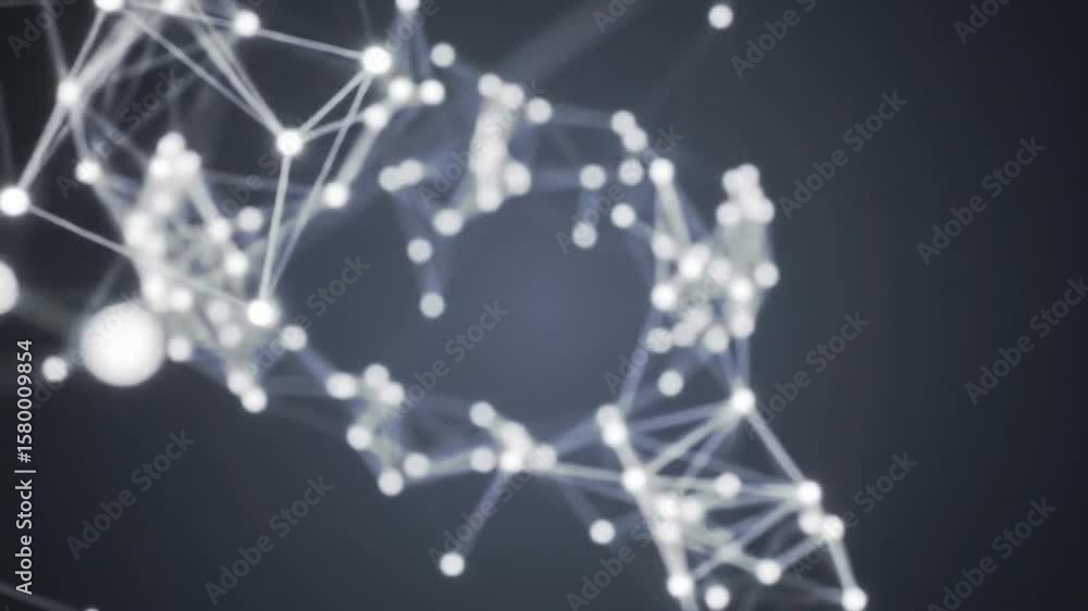 Poster abstract, blurred visualization of a network of glowing white nodes and connections (plexus).
