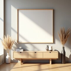 Minimalist Living Room Mockup Modern Interior Design with Large Frame