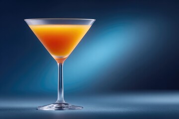 Elegant cocktail in sleek glass reflecting soft blue light, invi