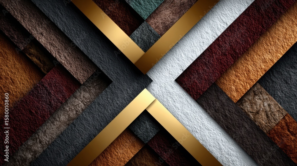 Poster abstract geometric pattern: an eye-level, symmetrical view of intersecting textured panels, layered 