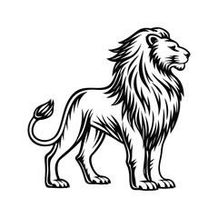 Obraz premium Majestic lion standing profile black and white illustration wild animal mammal