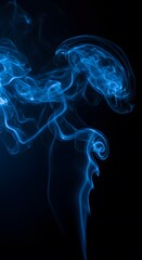 Fototapeta premium an air of intrigue blue smoke a dark background. wallpaper, shadowy space shrouded in blue haze, The smoke is illuminated with soft, abstract smoke background