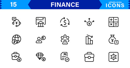 Fototapeta premium Finance Icon Pack – Premium Vector Line Symbols for Banking, Cryptocurrency, Accounting, Investing, Budgeting, and Digital Financial
