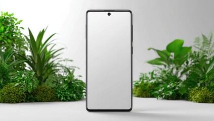 Modern phone amidst lush greenery