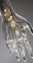 Transparent hand, glowing veins