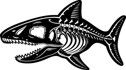 Aggressive Shark Skeleton Illustration – Vector Fish Bone Monster Art