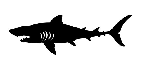 Aggressive Shark Silhouette Vector – Ocean Predator Black Graphic Art