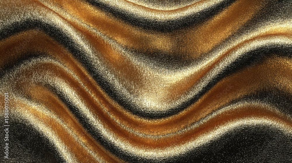 Poster golden waves texture: a mesmerizing high-angle view showcases the dynamic flow of golden-and-black t