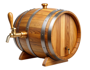 Top View of Wooden Barrel with Open Lid and Rope Handles – White Background, AI Cutout (2)