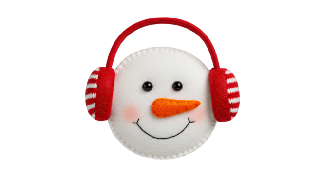 Cheerful Snowman Face with Earmuffs 1.