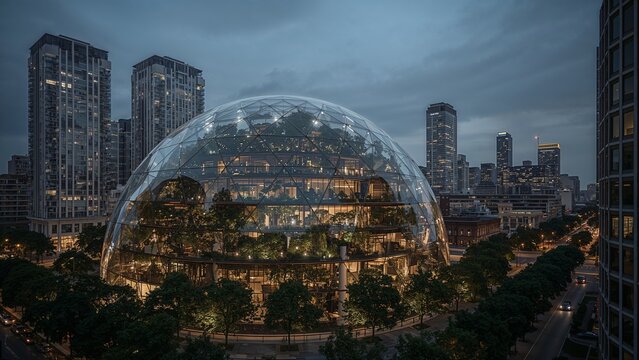 Sustainable Urban Oasis Biophilic Architecture in a Futuristic Cityscape