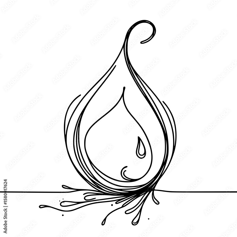 Poster water drop in single line outline vector style with splash effect