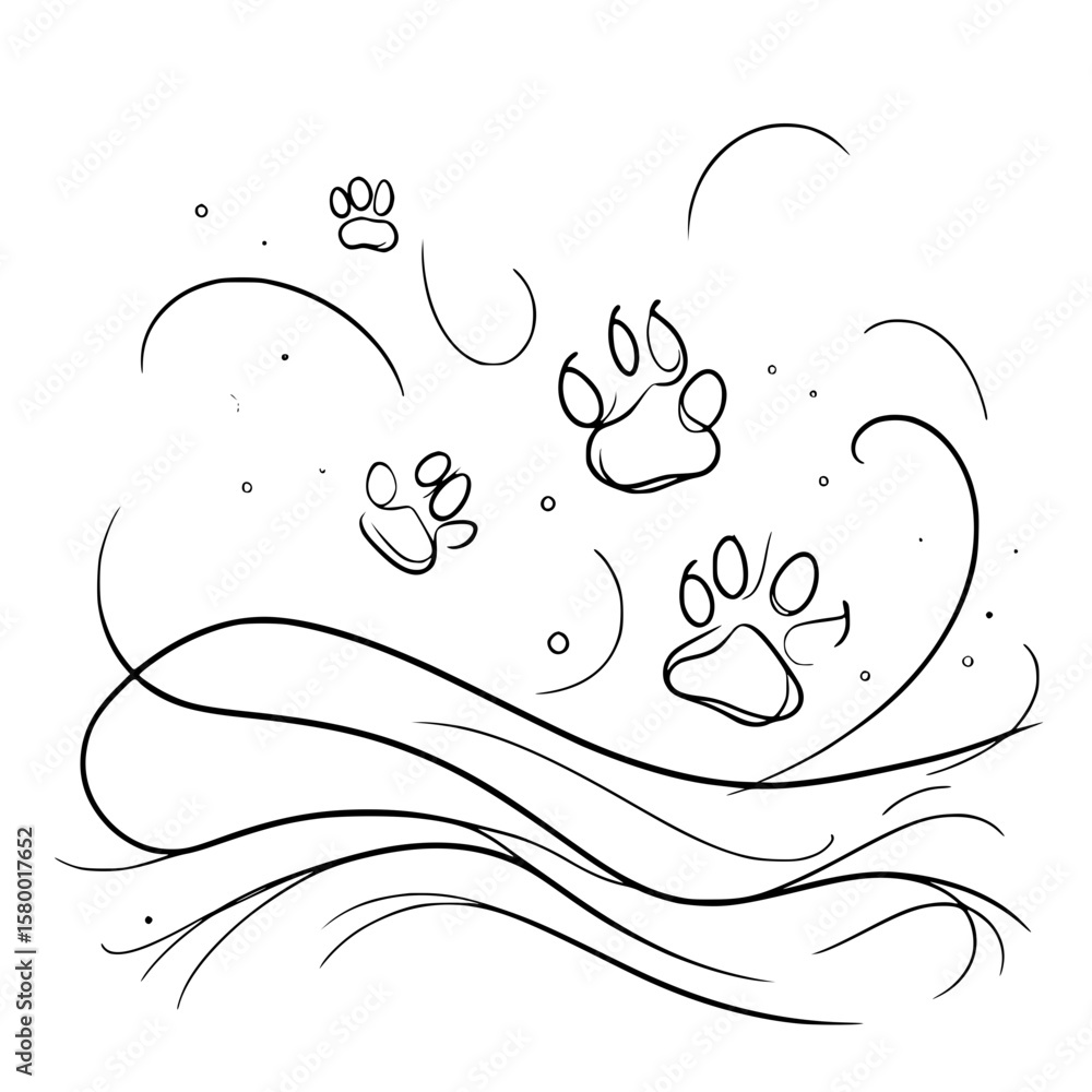 Poster paw prints outline design on white background representing pets