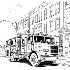 Coloring Page Of cartoon cute Fire Truck Coloring Book for kids.