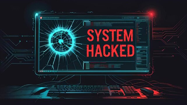 Video alert: system compromised due to potential cyber virus attack detected. Immediate action needed to prevent data breach, system failure, or unauthorized access - Powered by Adobe
