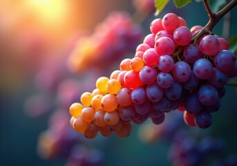 Close-up of ripe grapes growing on vine at sunset