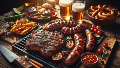 Barbecue with juicy grilled meat