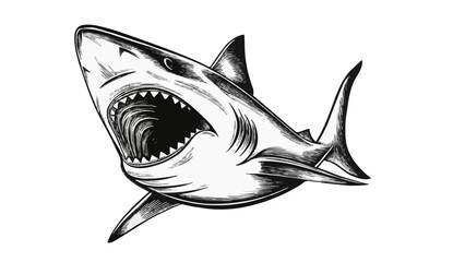 Angry Shark Vector Illustration – Open Mouth Fierce Ocean Predator Drawing