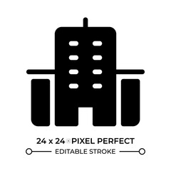 Hospital glyph ui icon. Clinics building. Treatment, healthcare. Medical service. Emergency, ambulance. Black solid silhouette symbol vector. User interface element isolated, pixel perfect