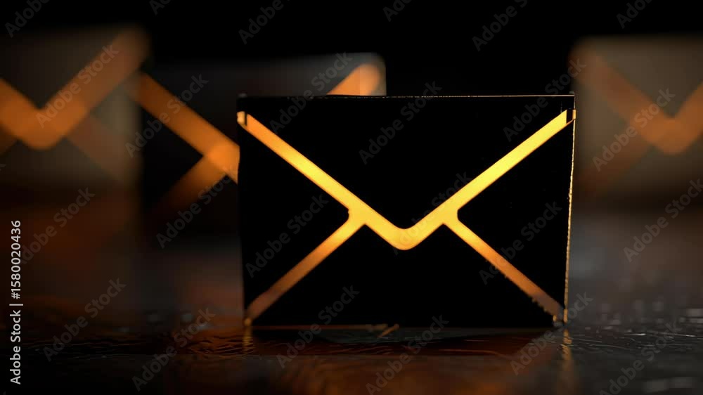 Poster illuminated envelopes on a dark surface showcasing modern communication and digital messages