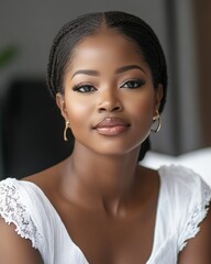 Beautiful African woman showcasing natural no-makeup makeup look with healthy glowing skin perfect for skincare-friendly beauty campaign photography and organic marketing