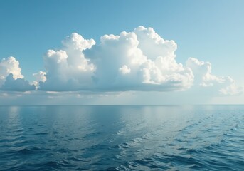 Large cumulus clouds hovering over a calm blue ocean on a sunny day