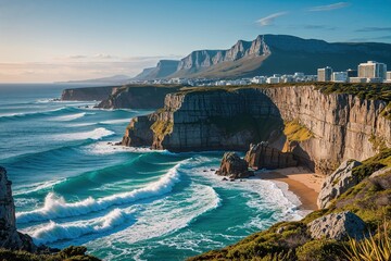 Stunning Coastal Views of Rugged Cliffs and Ocean Waves in Sunny Hobart Australia