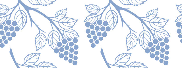Elegant seamless grapevine pattern in soft blue on white background. Ideal for wine labels, kitchen or botanical designs. Vintage-inspired illustration perfect for textiles and prints.