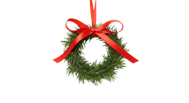 Christmas Wreath with Red Ribbon.