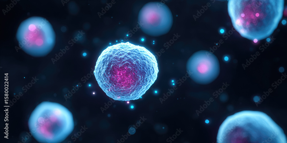 Poster exploring cellular structures microscopic analysis of cells in a digital environment scientific rese