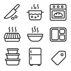 Obraz premium Boil vector prep bake icon chop containers store fridge bowl lines meal