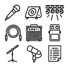 Setlist music guitar microphone live effects cables stand gear stage rig vector