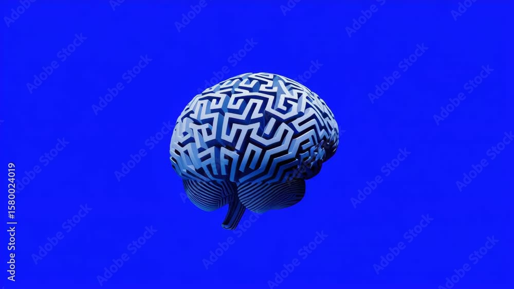 Poster abstract 3d brain with complex patterns in blue background for creative concept visualization