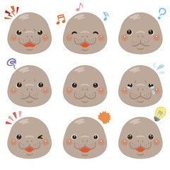 ジュゴンのイラストセット　顔表情のみ