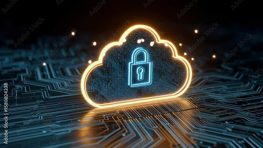 Aufkleber digital cloud lock security concept with futuristic circuit background and bright lighting effects
