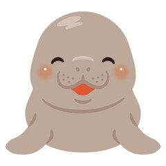 正面から見た笑顔のジュゴンのイラスト