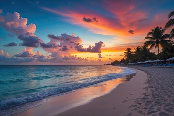 Stunning Punta Cana Beach Sunset with Vibrant Skies and Tropical Views